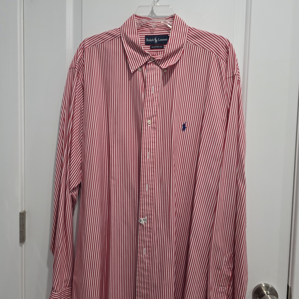 Ralph Lauren Men's Red and White Striped Shirt